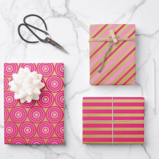 Elegante rosa Trio Wrapping Paper Sheets Geschenkpapier Set (Vorderseite)
