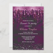Elegante rosa Tropfen Glitzer Ballons süß 16 i Einladung (Rückseite)