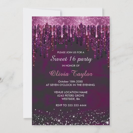 Elegante rosa Tropfen Glitzer Ballons süß 16 i Einladung (Rückseite)
