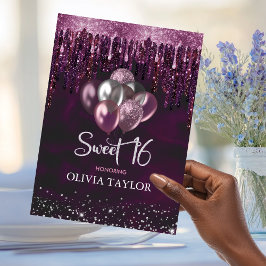 Elegante rosa Tropfen Glitzer Ballons süß 16 i Einladung