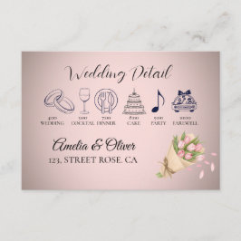 Elegante Rosa Tulips Bouquet Hochzeitsdetails Begleitkarte