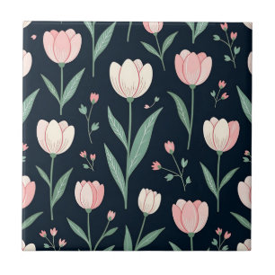 Elegante rosa Tulpen Blumen nahtloses Muster  Fliese