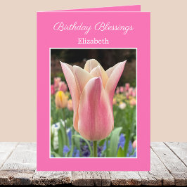 Elegante rosa Tulpen-Christgeburtstagskarte Karte