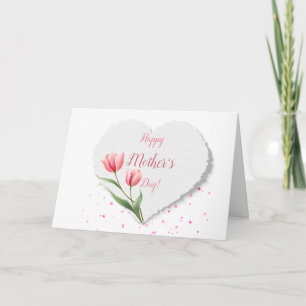 Elegante rosa Tulpen Papier Herz Muttertag Karte