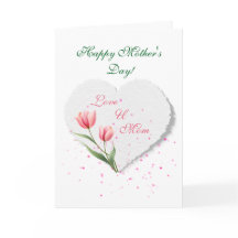 Elegante rosa Tulpen und Papierherz zum Muttertag