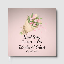 Elegante rosa Tulpenstrauß Hochzeit Gästebuch