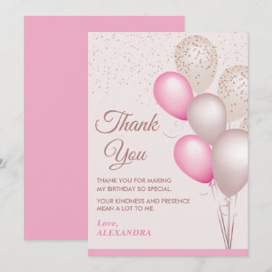 Elegante Rosa und Beige Luftballons Geburtstag Dankeskarte