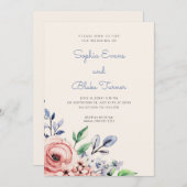 Elegante, rosa und blau-blumengelbe Hochzeit Einladung (Vorne/Hinten)