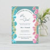 Elegante Rosa und Blau-Macarons-Genderdarstellung Einladung (Stehend Vorderseite)