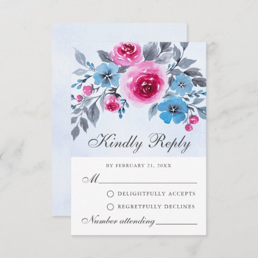 Elegante rosa und blaue Aquarellfarben-SVP-Karte Hinweiskarte (Vorne/Hinten)