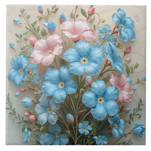 Elegante rosa und blaue Blumen Fliese (Vorderseite)