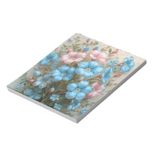 Elegante rosa und blaue Blumen  Notizblock