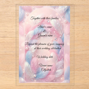 Elegante rosa und blaue Federn mit Perlen Hochzeit Acryleinladungen