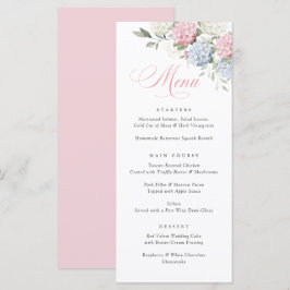 Elegante rosa und blaue Hortensien-Hochzeitsmenü Menükarte
