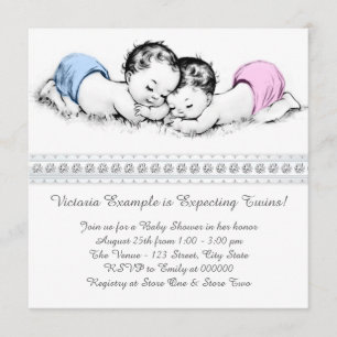 Elegante rosa und blaue Zwilling-Baby-Party Einladung