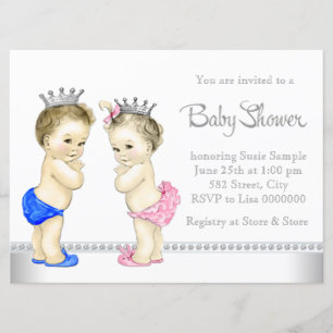 Elegante rosa und blaue Zwillinge-Baby-Party Einladung