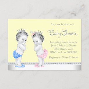 Elegante rosa und blaue Zwillinge-Baby Shower Einladung