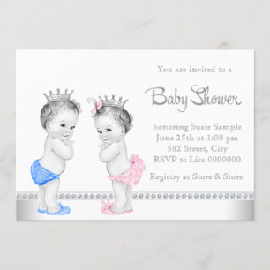 Elegante rosa und blaue Zwillinge-Baby Shower Einladung