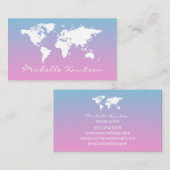 elegante Rosa und Blauer Agent Weltkarte Visitenkarte (Vorne/Hinten)