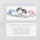 Elegante Rosa und Blue Twin Baby Dusche Einladung (Vorne/Hinten)