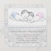 Elegante Rosa und Blue Twin Baby Dusche Einladung (Vorne/Hinten)