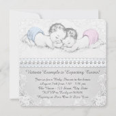 Elegante Rosa und Blue Twin Baby Dusche Einladung (Vorderseite)