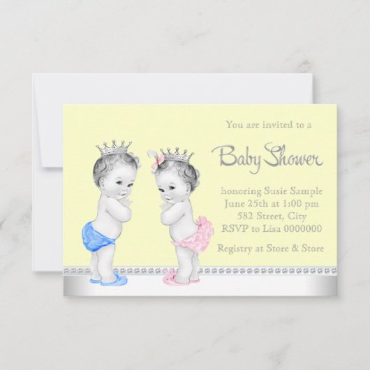 Elegante Rosa und Blue Twins Baby Dusche Einladung (Vorderseite)