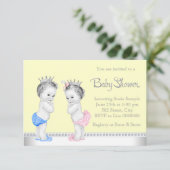 Elegante Rosa und Blue Twins Baby Dusche Einladung (Stehend Vorderseite)