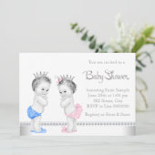 Elegante Rosa und Blue Twins Baby Dusche Einladung (Stehend Vorderseite)