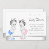 Elegante Rosa und Blue Twins Baby Dusche Einladung (Vorne/Hinten)