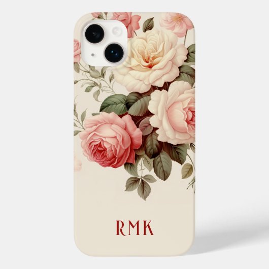 Elegante Rosa- und Blush-Rose mit Monogramm Case-Mate iPhone Hülle (Rückseite)
