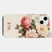Elegante Rosa- und Blush-Rose mit Monogramm iPhone Hülle (Rückseite (Horizontal))