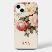 Elegante Rosa- und Blush-Rose mit Monogramm iPhone Hülle (Rückseite)