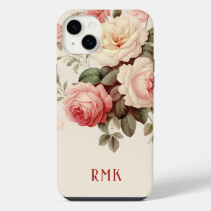 Elegante Rosa- und Blush-Rose mit Monogramm iPhone 14 Plus Hülle