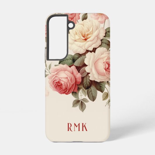 Elegante Rosa- und Blush-Rose mit Monogramm Samsung Galaxy Hülle (Rückseite)