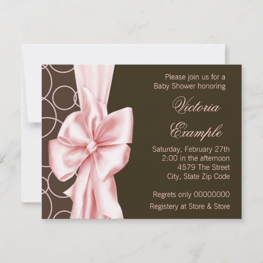 Elegante Rosa und Braun Girl Dusche Einladung (Vorderseite)