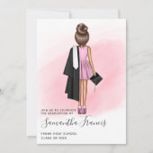 Elegante Rosa und Braun Girl Graduation Party Invi Einladung (Vorderseite)