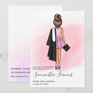 Elegante Rosa und Braun Girl Graduation Party Invi Einladung