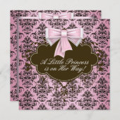 Elegante Rosa und Braun Princess Babydusche Einladung (Vorne/Hinten)