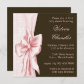 Elegante Rosa und braune Damaske Kinderdusche Einladung (Vorne/Hinten)