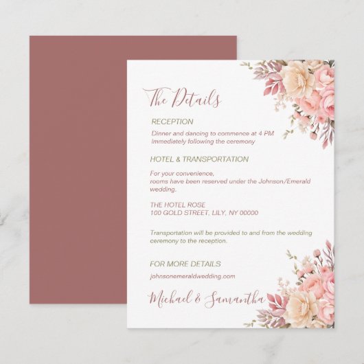 Elegante Rosa- und Elfenbeinfrühlings-Hochzeit der Begleitkarte (Vorne/Hinten)