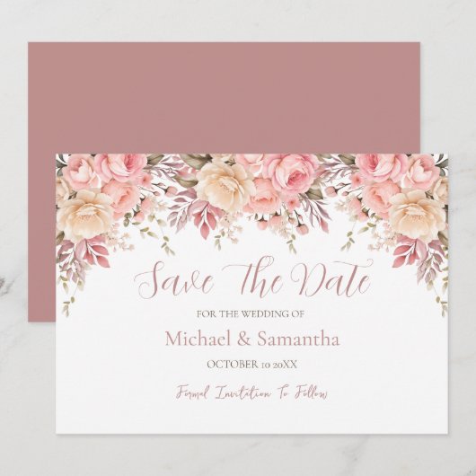 Elegante Rosa- und Elfenbeinfrühlings-Hochzeit der Save The Date (Vorne/Hinten)
