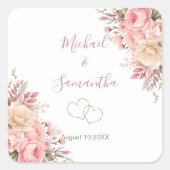 Elegante Rosa- und Elfenbeinhochzeit - Rose Quadratischer Aufkleber (Vorderseite)