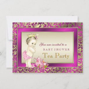 Elegante Rosa und Gold Girls Tea Party Kinderdusch Einladung