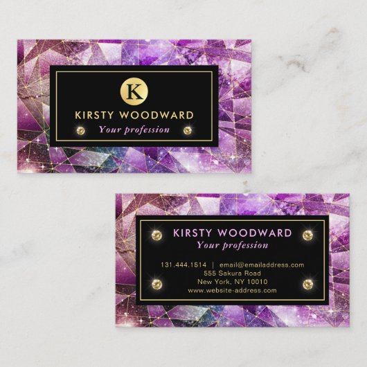 Elegante Rosa und Gold Midnight Crystal Galaxy Visitenkarte (Vorne/Hinten)