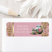 Elegante Rosa- und Gold Teapot-Adressenmarken (Insitu)