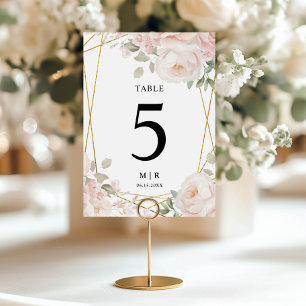 Elegante Rosa- und Goldblütenhochzeit Tischnummer
