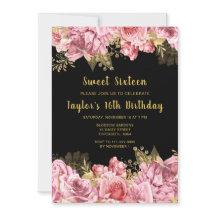 Elegante rosa und goldene Blumen Sweet Sixteen