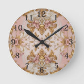 Elegante rosa und goldene Blumenuhr Runde Wanduhr (Vorderseite)