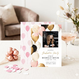 Elegante rosa und goldene Luftballon-Abschlussfeie Einladung